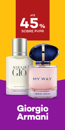 Perfumes da marca Giorgio Armani com destaque promocional de 45% obre pre&ccedil;o de Venda ao P&uacute;blico Recomendado